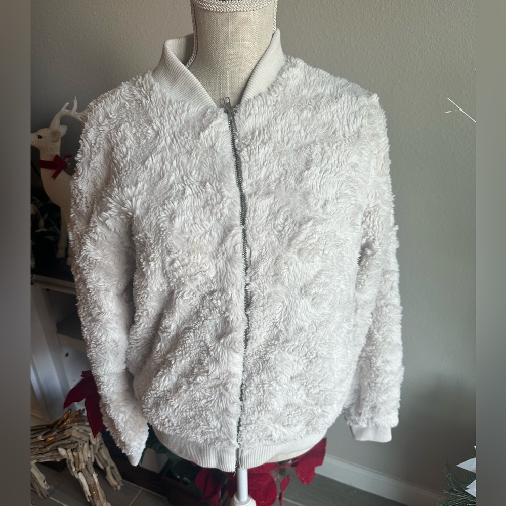Maddie Cream Faux Fur Bomber Jacket - Size M